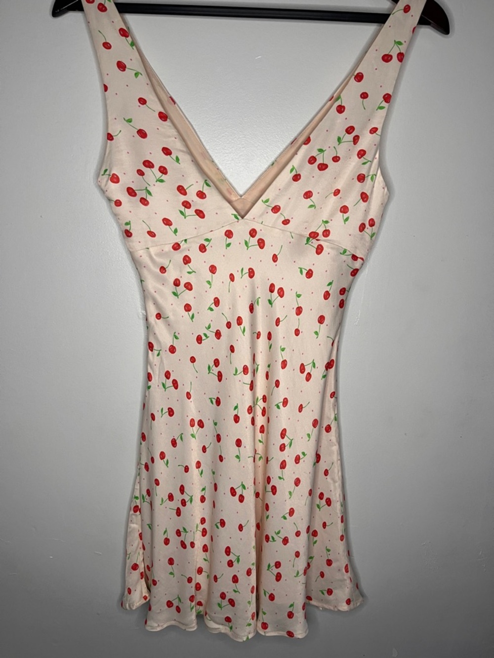 Zara Cherry Print Satin V-Neck Mini Dress USED SIZE XS - Picture 9 of 10